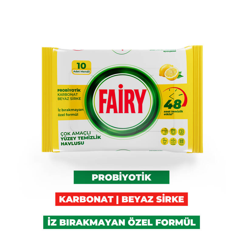 Fairy Çok Amaçlı Yüzey Temizlik Havlusu 10 Yaprak | Limon Yağlı | Beyaz Sirke & Karbonat