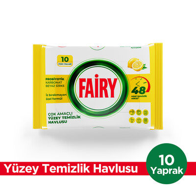 Fairy - Fairy Çok Amaçlı Yüzey Temizlik Havlusu 10 Yaprak | Limon Yağlı | Beyaz Sirke & Karbonat