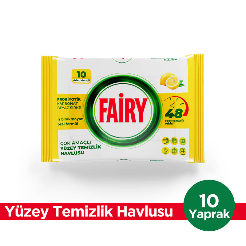 Fairy Çok Amaçlı Yüzey Temizlik Havlusu 10 Yaprak | Limon Yağlı | Beyaz Sirke & Karbonat