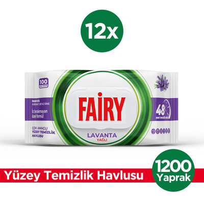 Fairy - Fairy Çok Amaçlı Yüzey Temizlik Havlusu 100 Yaprak 12 Adet | Lavanta Yağlı | Beyaz Sirke Karbonat