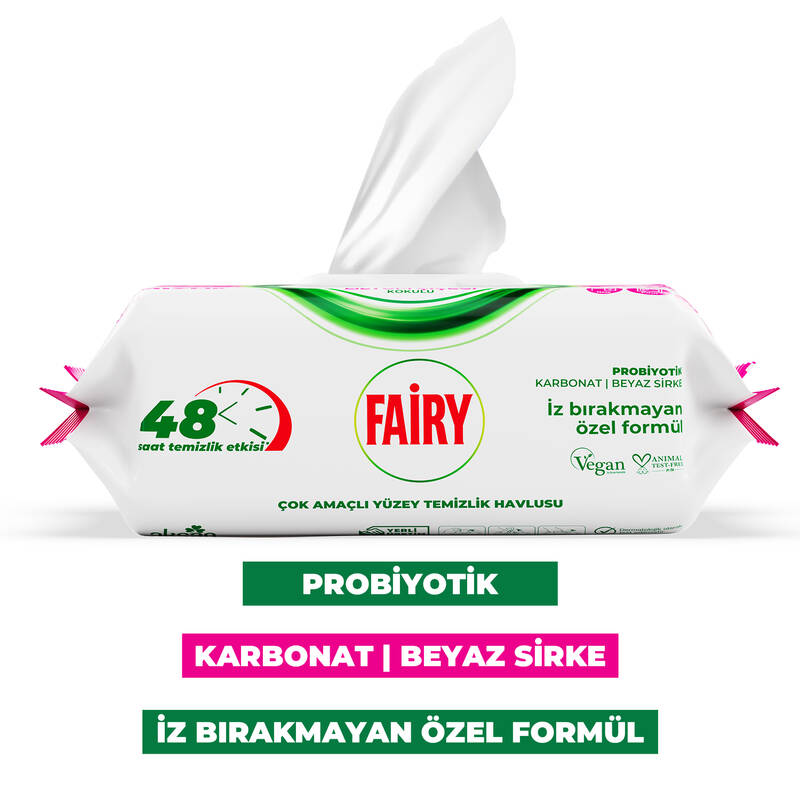 Fairy Çok Amaçlı Yüzey Temizlik Havlusu 100 Yaprak 12 Adet | Lilyum Çiçeği | Beyaz Sirke Karbonat