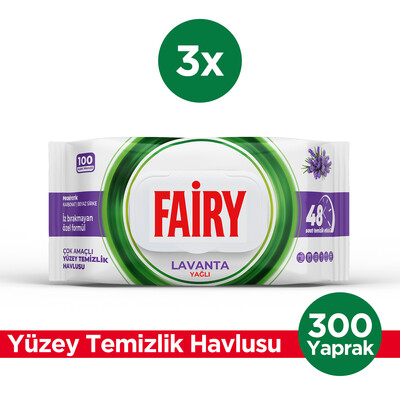 Fairy - Fairy Çok Amaçlı Yüzey Temizlik Havlusu 100 Yaprak 3 Adet | Lavanta Yağlı | Beyaz Sirke Karbonat