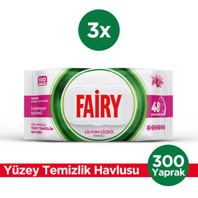 Fairy - Fairy Çok Amaçlı Yüzey Temizlik Havlusu 100 Yaprak 3 Adet | Lilyum Çiçeği | Beyaz Sirke Karbonat