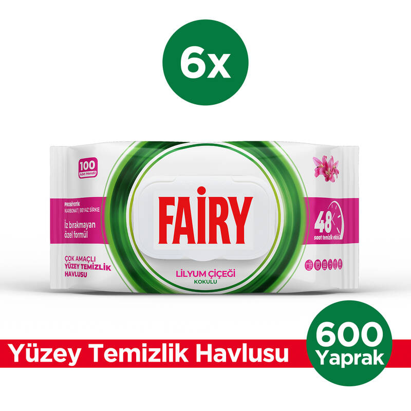Fairy Çok Amaçlı Yüzey Temizlik Havlusu 100 Yaprak 6 Adet | Lilyum Çiçeği | Beyaz Sirke Karbonat