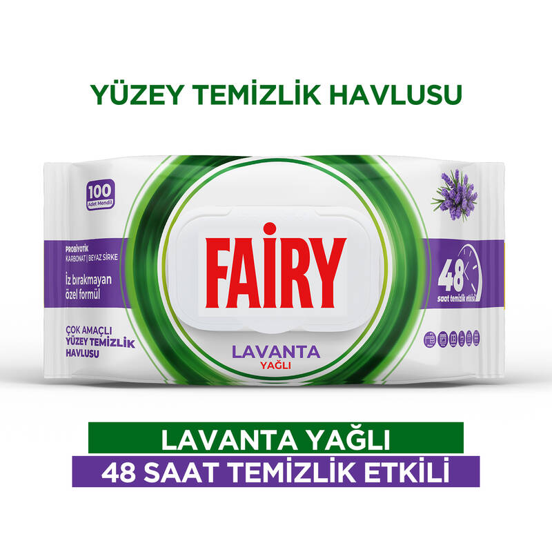 Fairy Çok Amaçlı Yüzey Temizlik Havlusu 100 Yaprak | Lavanta Yağlı | Beyaz Sirke & Karbonat