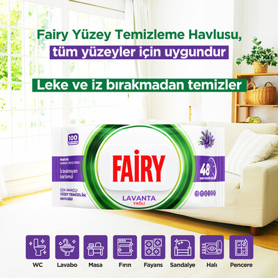 Fairy Çok Amaçlı Yüzey Temizlik Havlusu 100 Yaprak | Lavanta Yağlı | Beyaz Sirke & Karbonat - Thumbnail