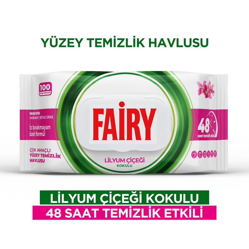 Fairy Çok Amaçlı Yüzey Temizlik Havlusu 100 Yaprak | Lilyum Çiçeği| Beyaz Sirke & Karbonat