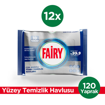 Fairy - Fairy Platinum Antibakteriyel Yüzey Temizlik Havlusu 10 Yaprak 12 Adet | Beyaz Sirke & Karbonat