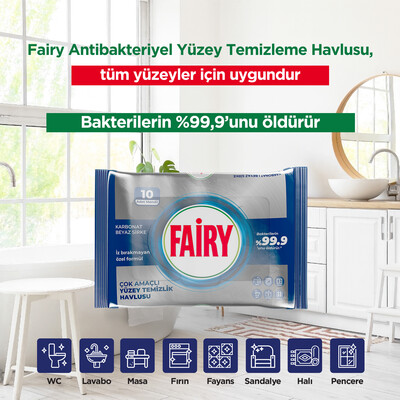 Fairy Platinum Antibakteriyel Yüzey Temizlik Havlusu 10 Yaprak 12 Adet | Beyaz Sirke & Karbonat - Thumbnail