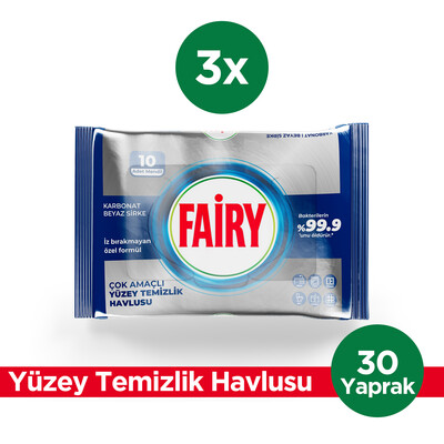 Fairy - Fairy Platinum Antibakteriyel Yüzey Temizlik Havlusu 10 Yaprak 3 Adet | Beyaz Sirke & Karbonat