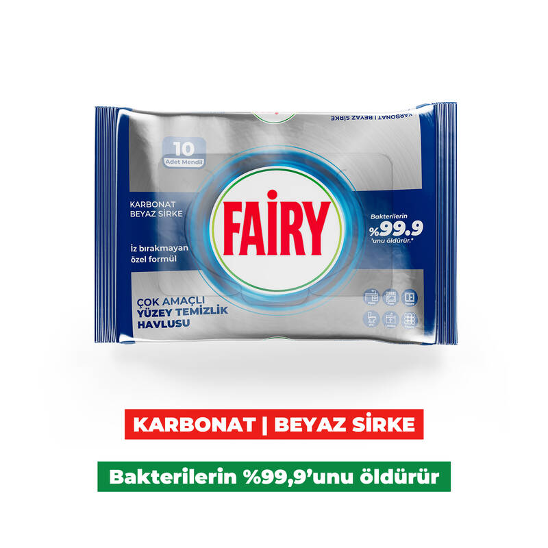 Fairy Platinum Antibakteriyel Yüzey Temizlik Havlusu 10 Yaprak 6 Adet | Beyaz Sirke & Karbonat