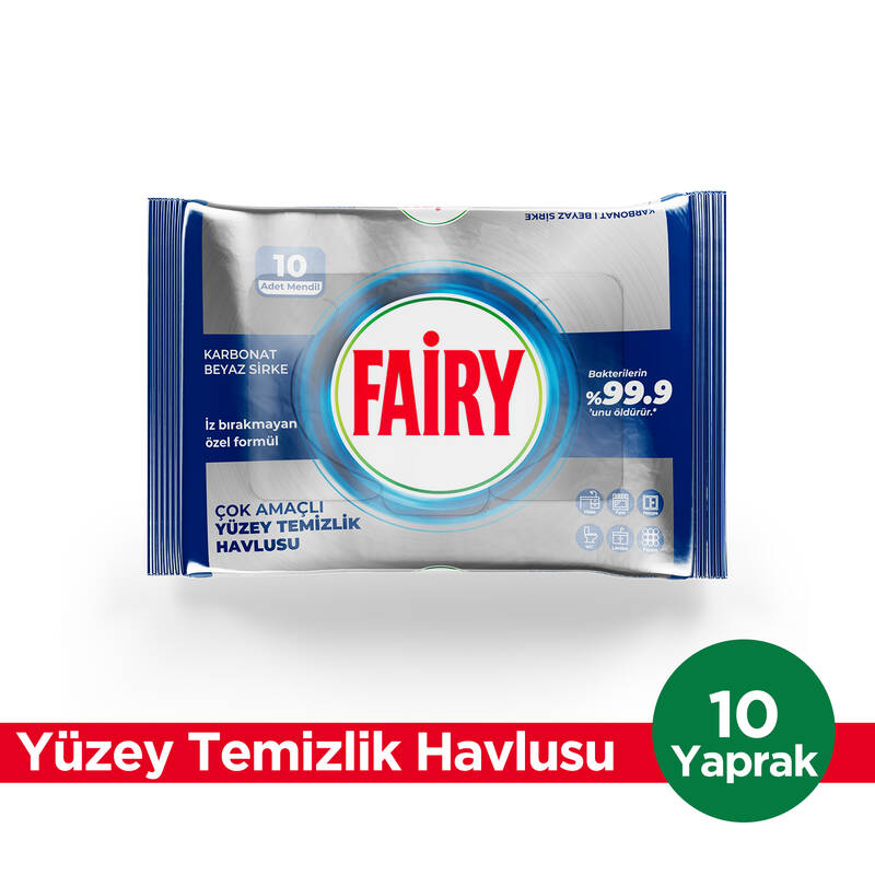Fairy Platinum Antibakteriyel Yüzey Temizlik Havlusu 10 Yaprak | Beyaz Sirke & Karbonat