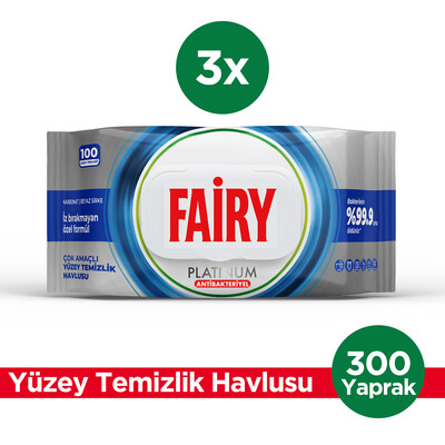 Fairy - Fairy Platinum Antibakteriyel Yüzey Temizlik Havlusu 100 Yaprak 3 Adet | Beyaz Sirke & Karbonat