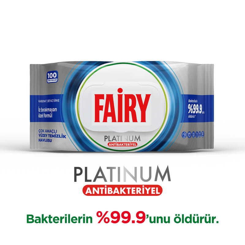 Fairy Platinum Antibakteriyel Yüzey Temizlik Havlusu 100 Yaprak 6 Adet | Beyaz Sirke & Karbonat