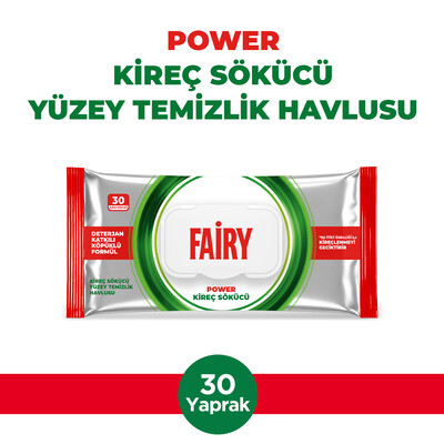 Fairy - Fairy Power Kireç Sökücü Yüzey Temizlik Havlusu 30 Yaprak | Deterjan Katkılı Köpüklü Formül