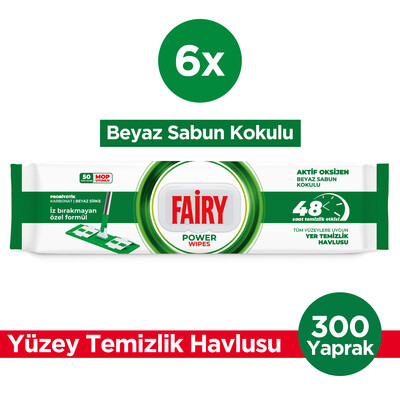Fairy - Fairy Power Wipes Mop Uyumlu Yer Temizlik Havlusu 50 Yaprak | Beyaz Sabun | 6 Adet
