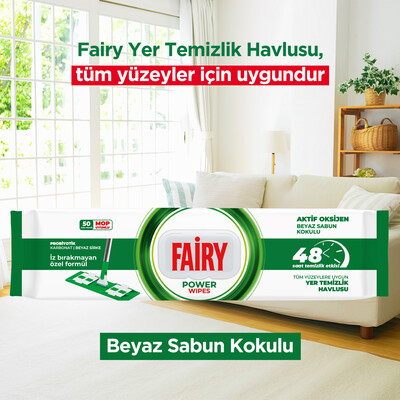 Fairy Power Wipes Mop Uyumlu Yer Temizlik Havlusu 50 Yaprak | Beyaz Sabun | 6 Adet - Thumbnail