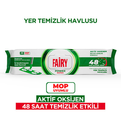 Fairy - Fairy Power Wipes Mop Uyumlu Yer Temizlik Havlusu 50 Yaprak | Beyaz Sabun | Beyaz Sirke & Karbonat