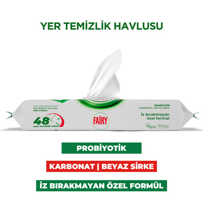 Fairy Power Wipes Mop Uyumlu Yer Temizlik Havlusu 50 Yaprak | Beyaz Sabun | Beyaz Sirke & Karbonat - Thumbnail