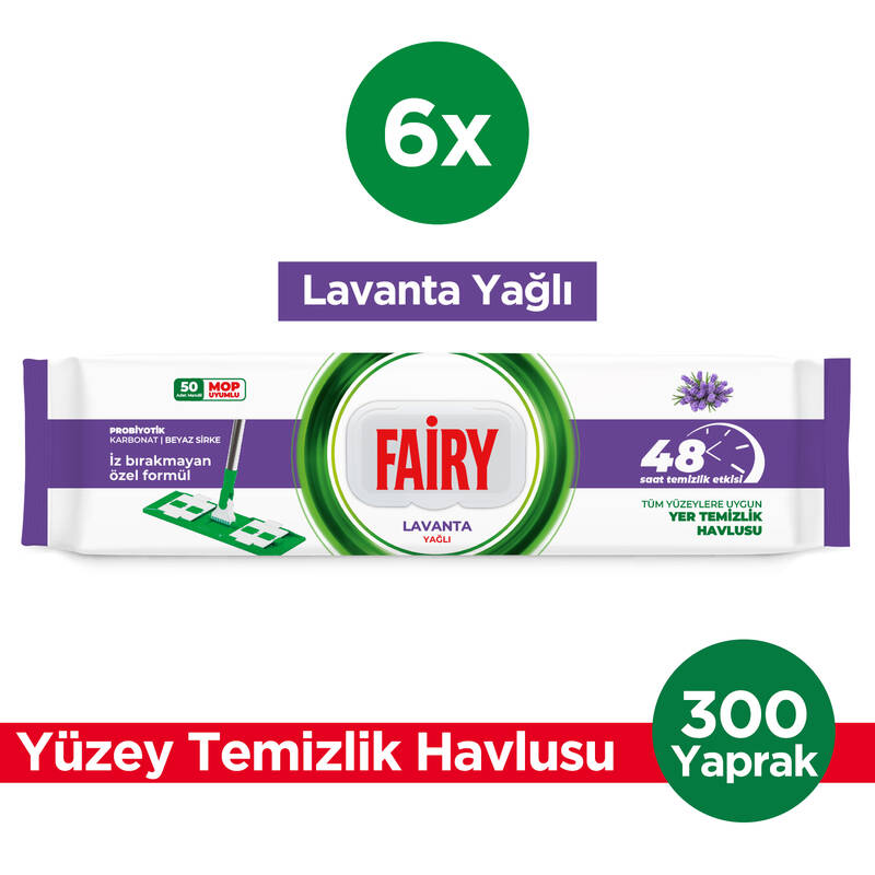 Fairy Power Wipes Mop Uyumlu Yer Temizlik Havlusu 50 Yaprak | Lavanta Yağlı | 6 Adet