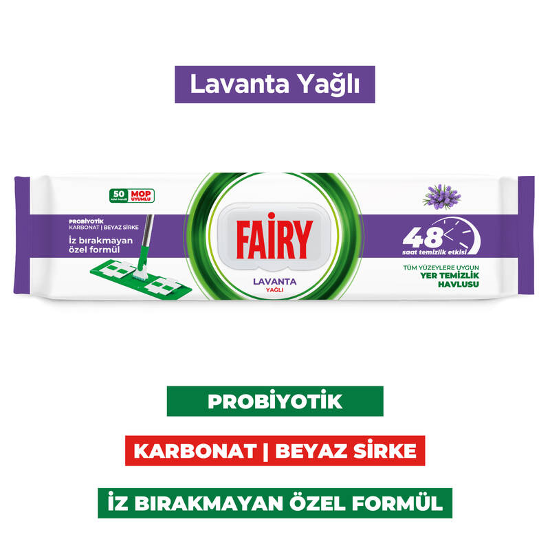 Fairy Power Wipes Mop Uyumlu Yer Temizlik Havlusu 50 Yaprak | Lavanta Yağlı | 6 Adet