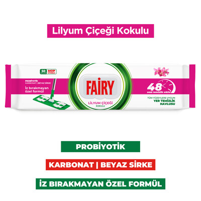 Fairy Power Wipes Mop Uyumlu Yer Temizlik Havlusu 50 Yaprak | Lilyum Çiçeği | 6 Adet - Thumbnail
