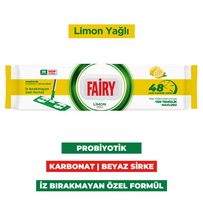 Fairy Power Wipes Mop Uyumlu Yer Temizlik Havlusu 50 Yaprak |Limon Yağlı | 6 Adet - Thumbnail