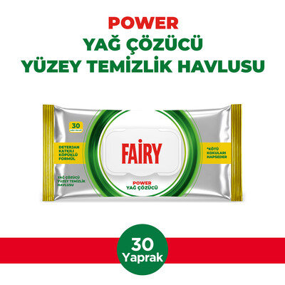 Fairy - Fairy Power Yağ Sökücü Yüzey Temizlik Havlusu 30 Yaprak | Deterjan Katkılı Köpüklü Formül