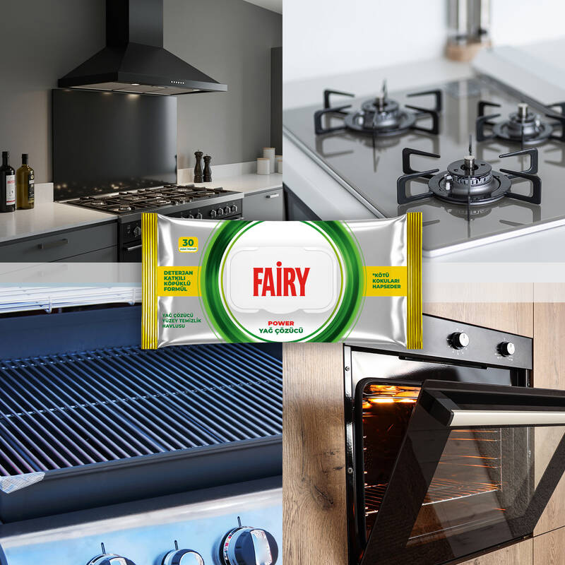 Fairy Power Yağ Sökücü Yüzey Temizlik Havlusu 30 Yaprak | Deterjan Katkılı Köpüklü Formül