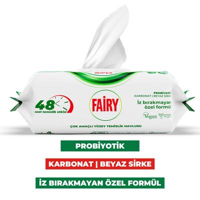 Fairy Power Yüzey Temizleme Mendili 100 Yaprak 12 Adet | Beyaz Sabun | Beyaz Sirke & Karbonat - Thumbnail
