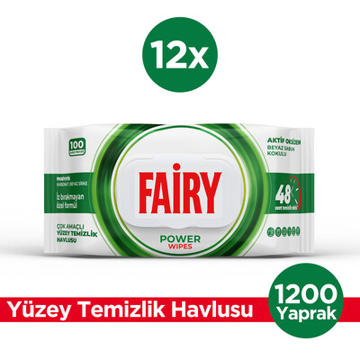 Fairy Power Yüzey Temizleme Mendili 100 Yaprak 12 Adet | Beyaz Sabun | Beyaz Sirke & Karbonat - Thumbnail