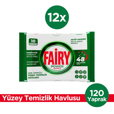 Fairy - Fairy Yüzey Temizleme Mendili Beyaz Sabun 10 Yaprak 12 Adet | Beyaz Sirke Karbonat