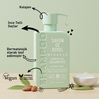 Savon De Royal - Argan Yağı İçeren - Boyalı & Yıpranmış Saçlar İçin Onarım Uzmanı Şampuan 500 ml - Thumbnail