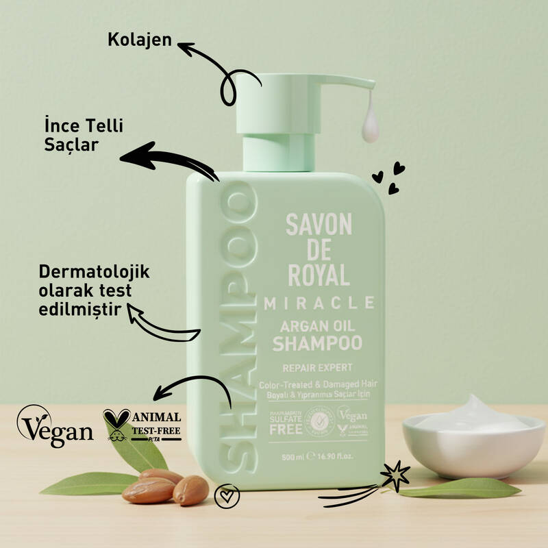 Savon De Royal - Argan Yağı İçeren - Boyalı & Yıpranmış Saçlar İçin Onarım Uzmanı Şampuan 500 ml