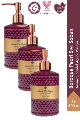 Savon De Royal - Savon De Royal Baroque Pearl Luxury Sıvı Sabun 500 ml 3 Adet | Yasemin, Sandal Ağacı, Vanilya | Vegan, Nemlendirici