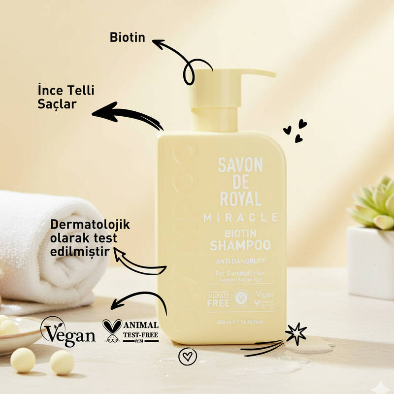 Savon De Royal - Biotin İçeren - Aşırı İşlem Görmüş Saçlar İçin Onarım Etkili Şampuan 500 ml