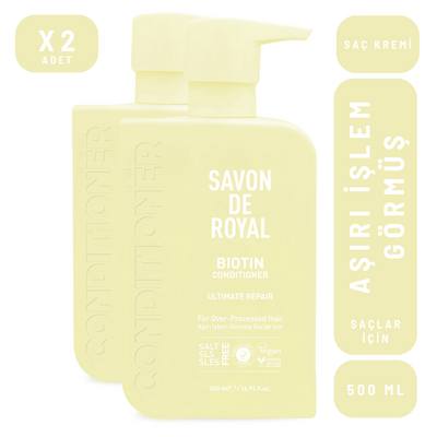 Savon De Royal Biyotin İçeren Aşırı İşlem Görmüş Saçlar İçin Onarım Etkili Saç Kremi 500 ml 2 adet - Thumbnail