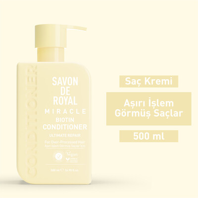 Savon De Royal - Biyotin İçeren - Aşırı İşlem Görmüş Saçlar İçin Onarım Etkili Saç Kremi 500 ml - Thumbnail