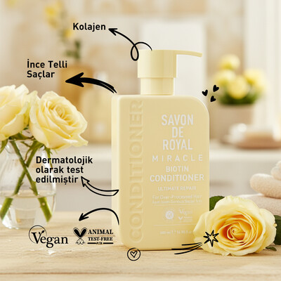 Savon De Royal - Biyotin İçeren - Aşırı İşlem Görmüş Saçlar İçin Onarım Etkili Saç Kremi 500 ml - Thumbnail