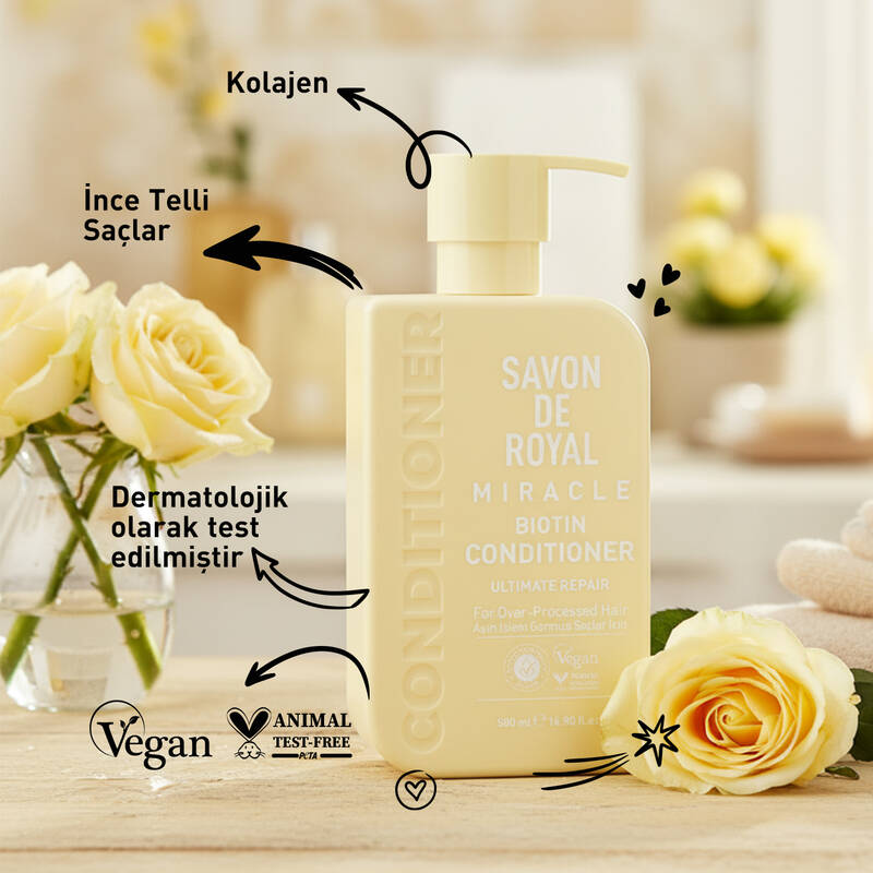 Savon De Royal - Biyotin İçeren - Aşırı İşlem Görmüş Saçlar İçin Onarım Etkili Saç Kremi 500 ml