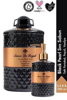 Savon De Royal - Savon De Royal Black Pearl Luxury Sıvı Sabun 2,5 lt & 500 ml | Portakal, Paçuli, Vanilya | Vegan, Nemlendirici