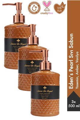 Savon De Royal - Savon De Royal Eden's Pearl Luxury Sıvı Sabun 500 ml 3 Adet | Yasemin, Amber, Vanilya | Vegan, Nemlendirici
