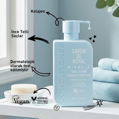 Savon De Royal - Kolajen İçeren - İnce Telli Saçlar İçin Canlandırıcı Etkili Saç Kremi 500 ml - Thumbnail