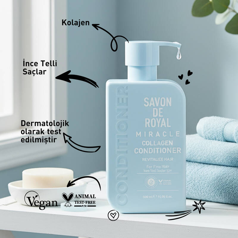 Savon De Royal - Kolajen İçeren - İnce Telli Saçlar İçin Canlandırıcı Etkili Saç Kremi 500 ml