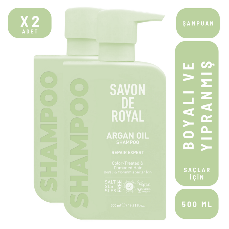 Savon De Royal Miracle Şampuan 500 ml 2 Adet | Boyalı ve Yıpranmış Saçlar | Onarım Uzmanı | Argan Yağı
