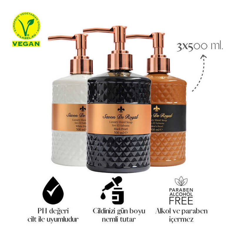 Savon De Royal Pearl Luxury Sıvı Sabun Karma Paket 500 ml 3 Adet| Black, White, Eden's | Vegan, Nemlendirici