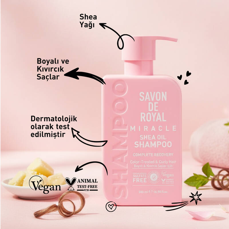 Savon De Royal - Shea Yağı - Boyalı ve Kıvırcık Saçlar İçin İyileşme Etkili Şampuan 500 ml