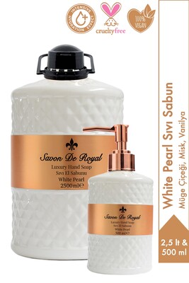 Savon De Royal - Savon De Royal White Pearl Luxury Sıvı Sabun 2,5 lt & 500 ml | Müge Çiçeği, Misk, Vanilya | Vegan, Nemlendirici