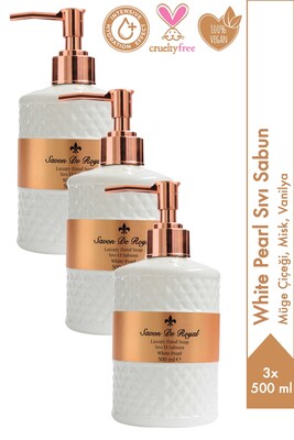 Savon De Royal - Savon De Royal White Pearl Luxury Sıvı Sabun 500 ml 3 Adet | Müge Çiçeği, Misk, Vanilya | Vegan, Nemlendirici