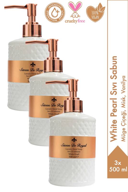 Savon De Royal White Pearl Luxury Sıvı Sabun 500 ml 3 Adet | Müge Çiçeği, Misk, Vanilya | Vegan, Nemlendirici